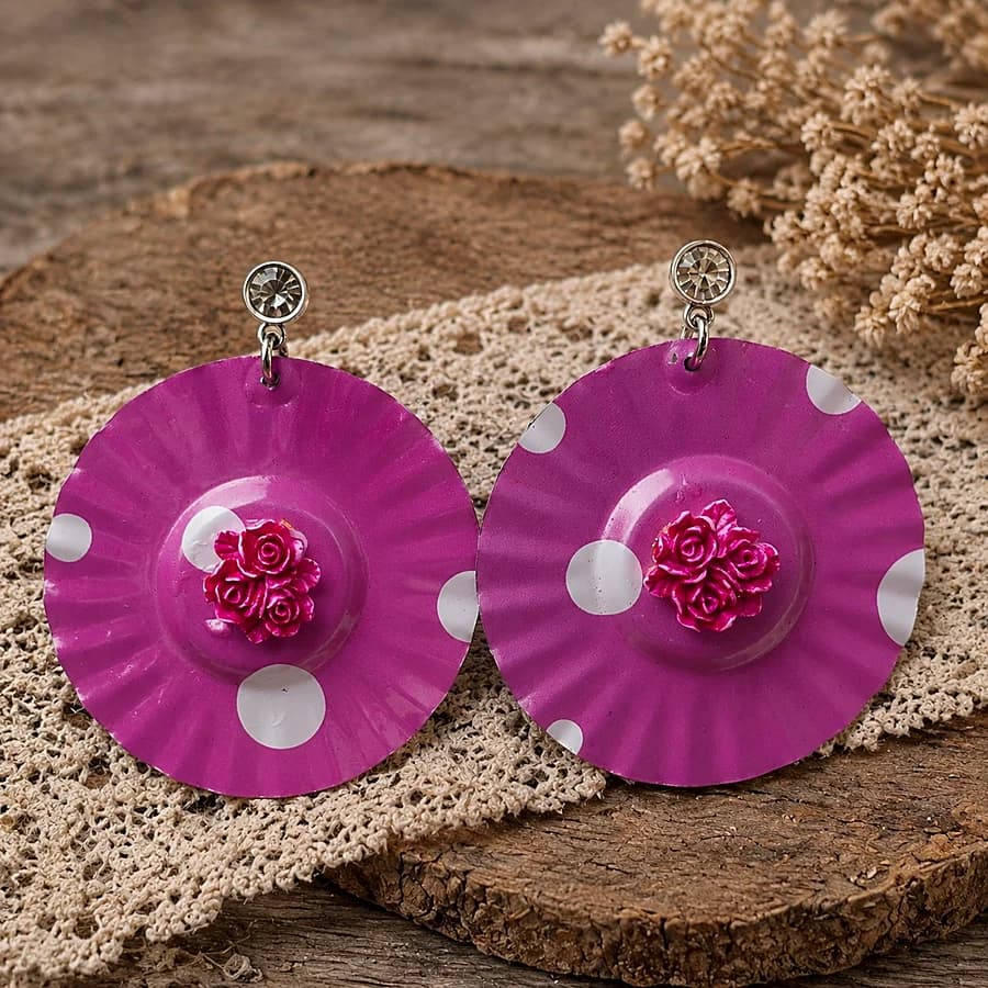 Pendientes fucsia de lunares